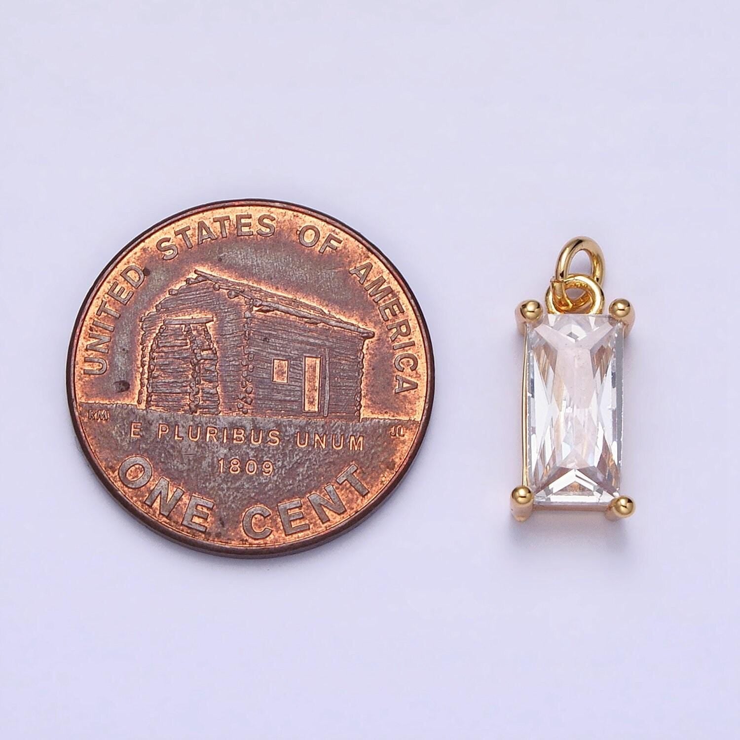 16k gold filled 15.5mm clear cz baguette add-on charm in gold & silver | ac1207 ac1208