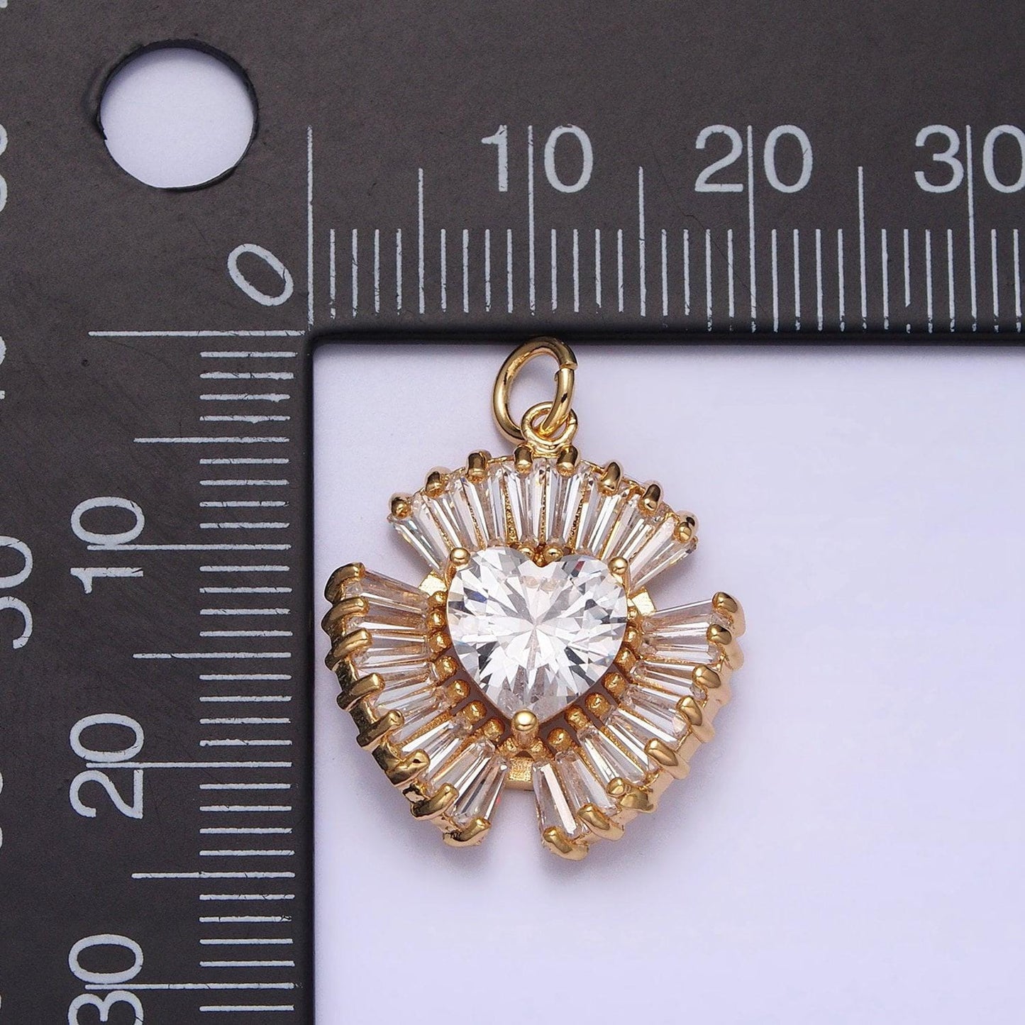Gold filled radial heart charm necklace, cz heart gold token pendant, dainty heart love valentine gift necklace supply ac1205