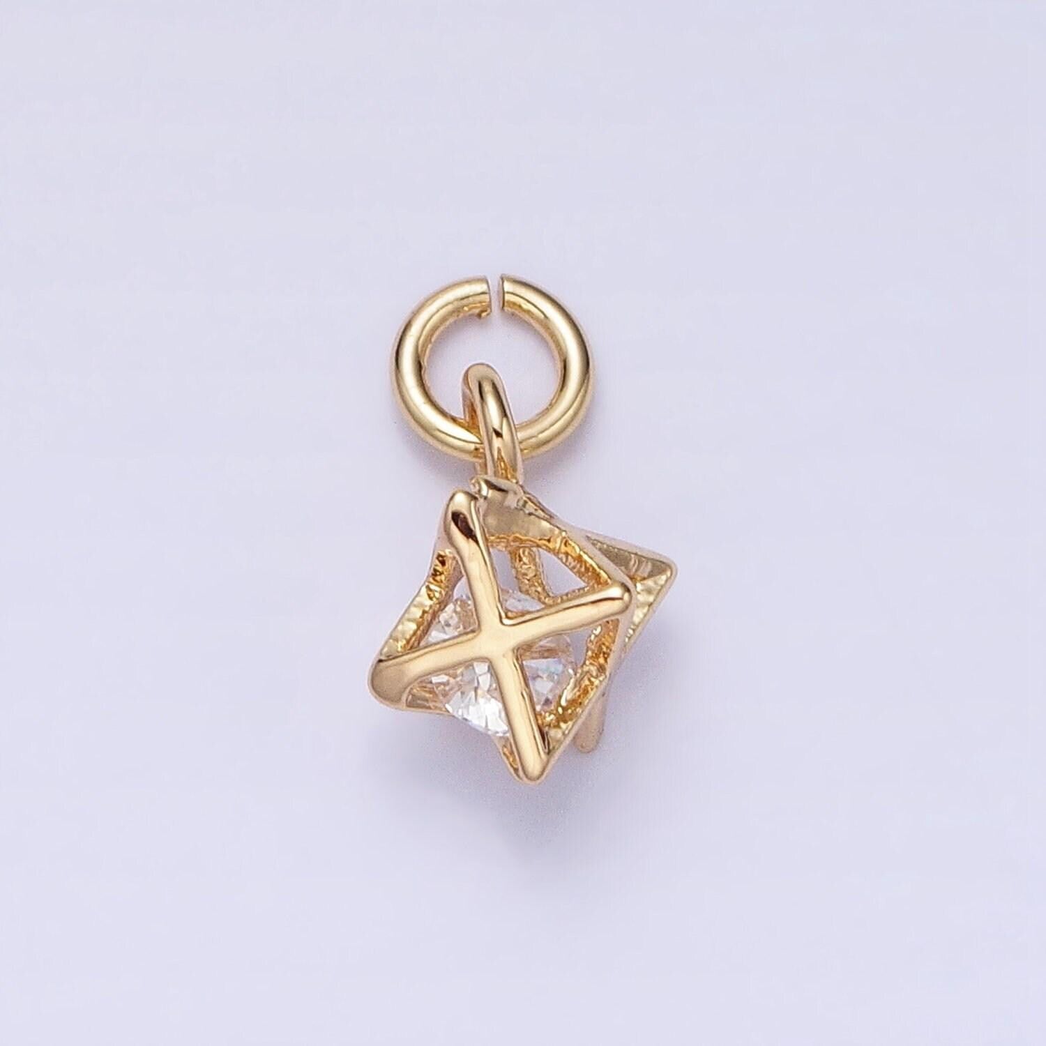 16k gold filled clear cz geometric box add-on charm in gold & silver | ac1199 ac1200