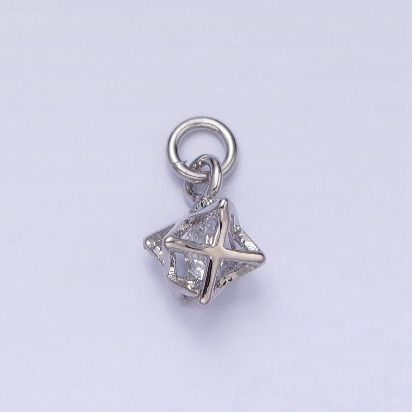 16k gold filled clear cz geometric box add-on charm in gold & silver | ac1199 ac1200