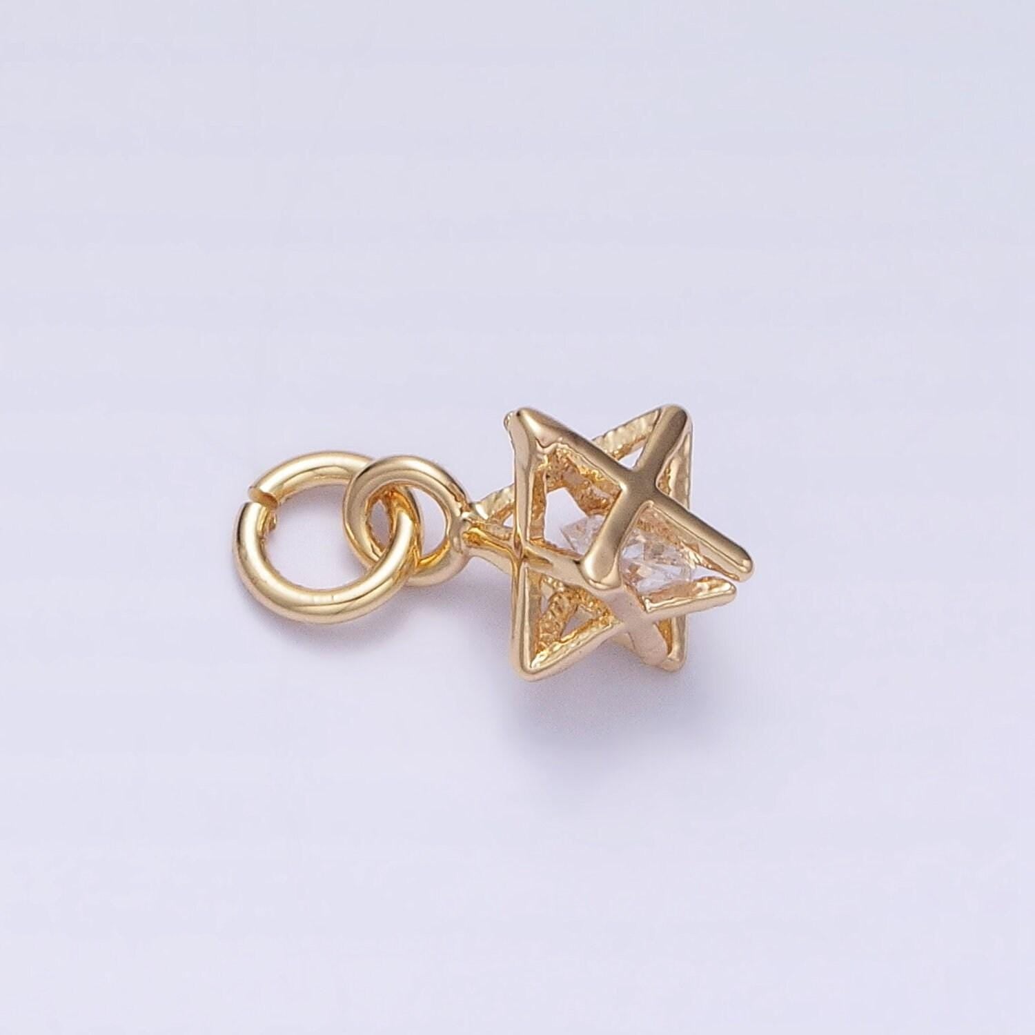 16k gold filled clear cz geometric box add-on charm in gold & silver | ac1199 ac1200
