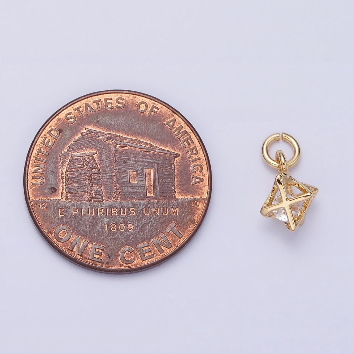 16k gold filled clear cz geometric box add-on charm in gold & silver | ac1199 ac1200