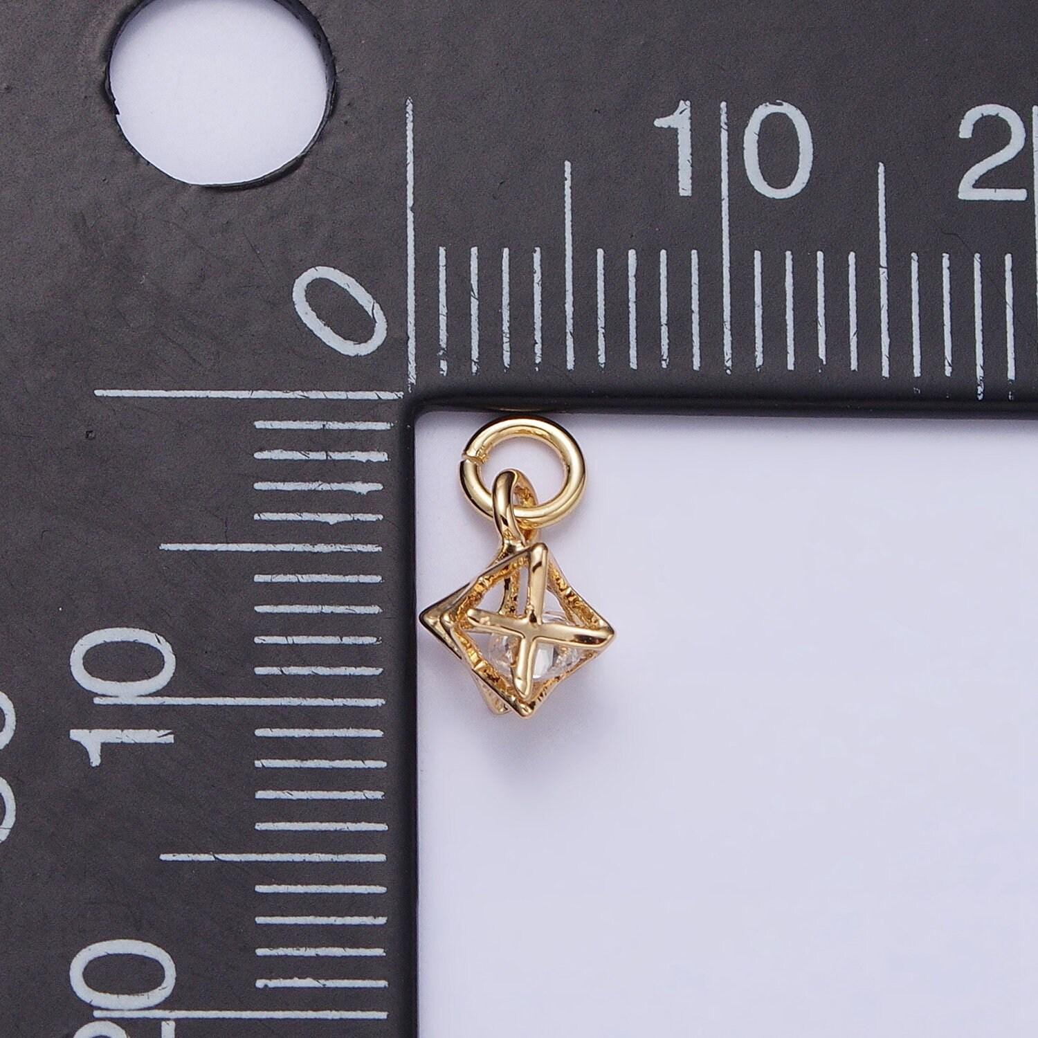 16k gold filled clear cz geometric box add-on charm in gold & silver | ac1199 ac1200