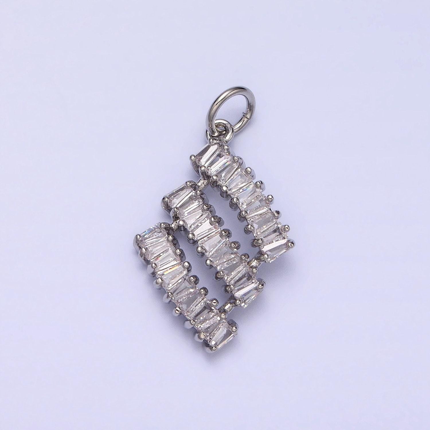 16k gold filled triple clear cz baguette lined add-on charm in gold & silver | ac1197 ac1198