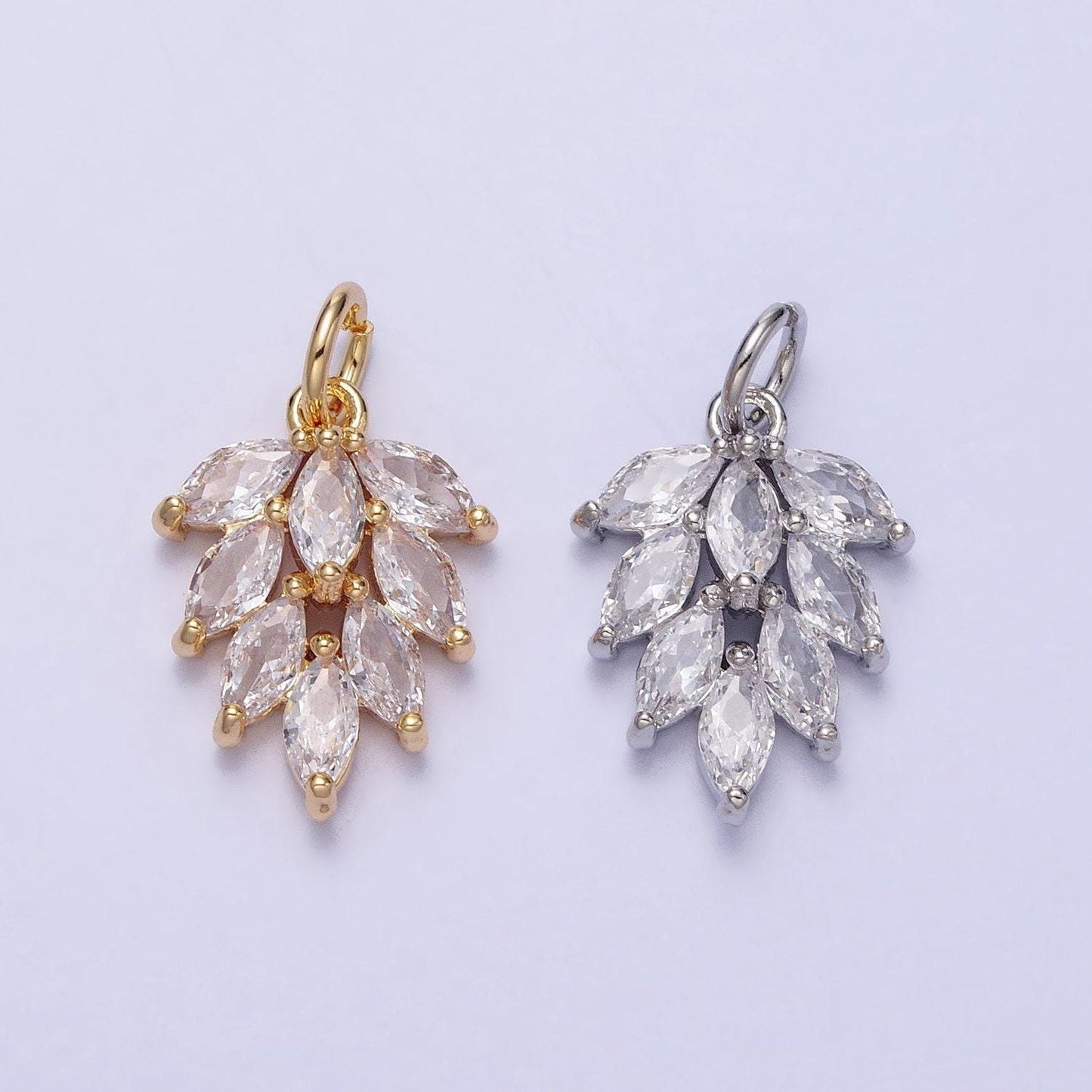 16k gold filled 27.5mm clear marquise leaf nature charm in gold & silver | ac1195 ac1196
