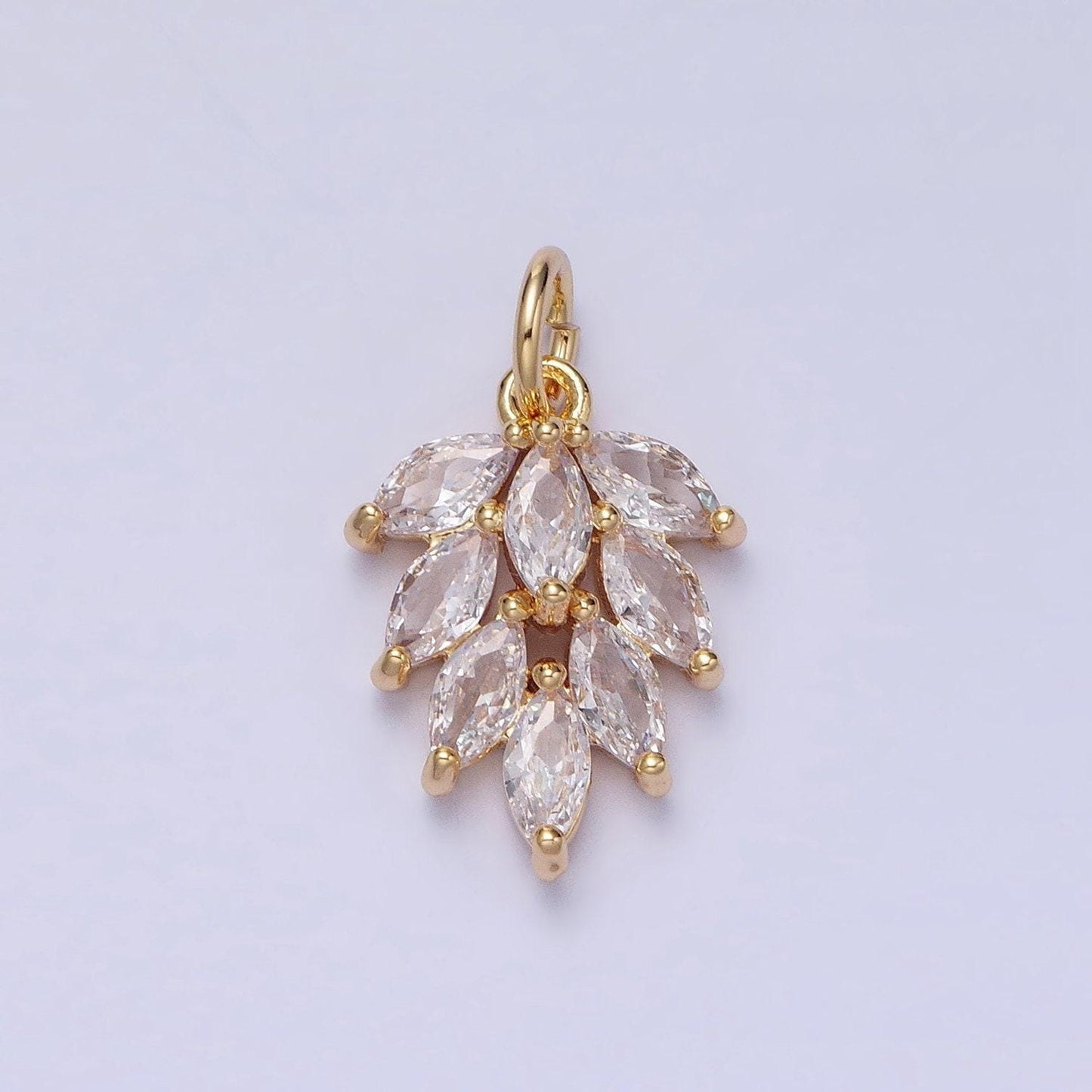 16k gold filled 27.5mm clear marquise leaf nature charm in gold & silver | ac1195 ac1196