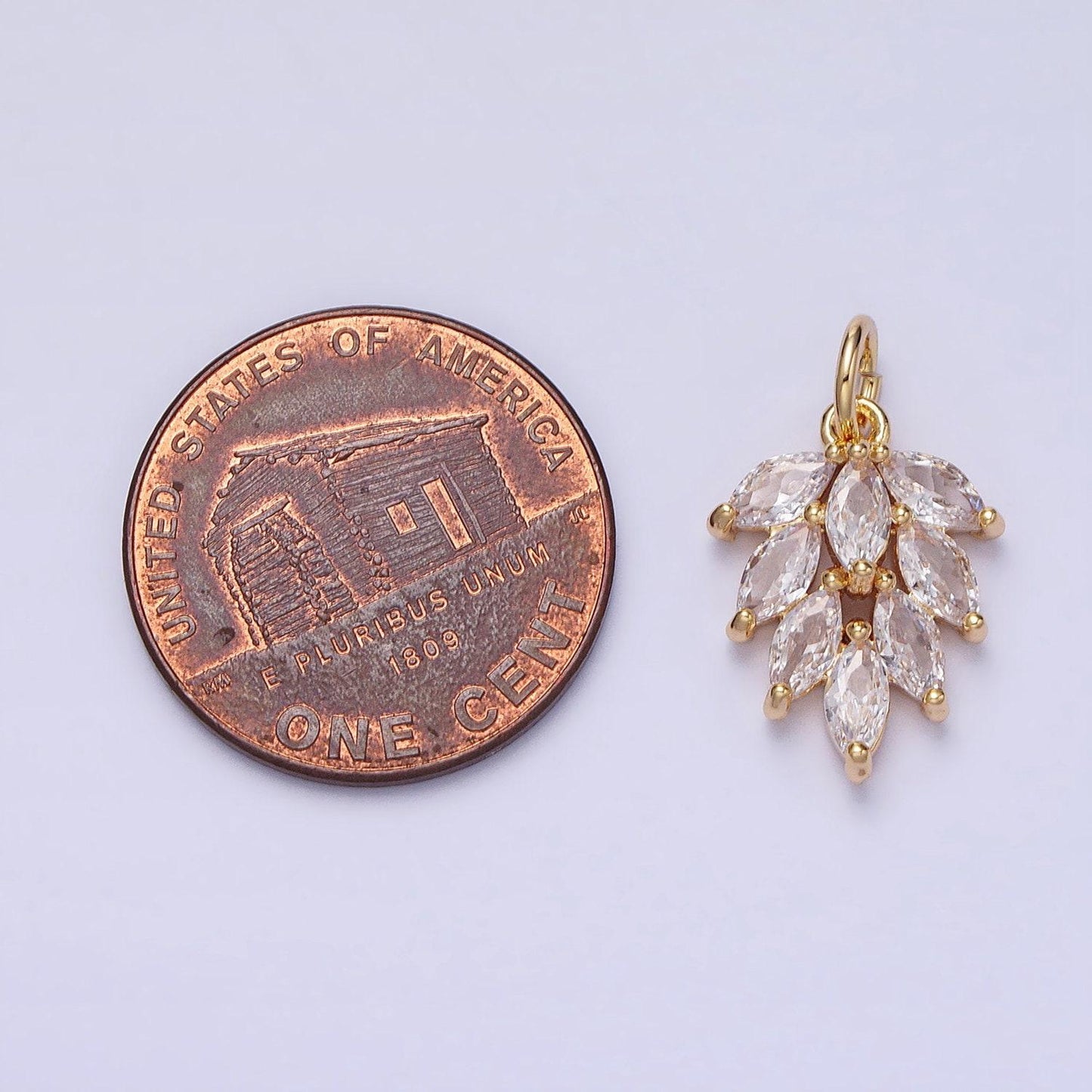 16k gold filled 27.5mm clear marquise leaf nature charm in gold & silver | ac1195 ac1196