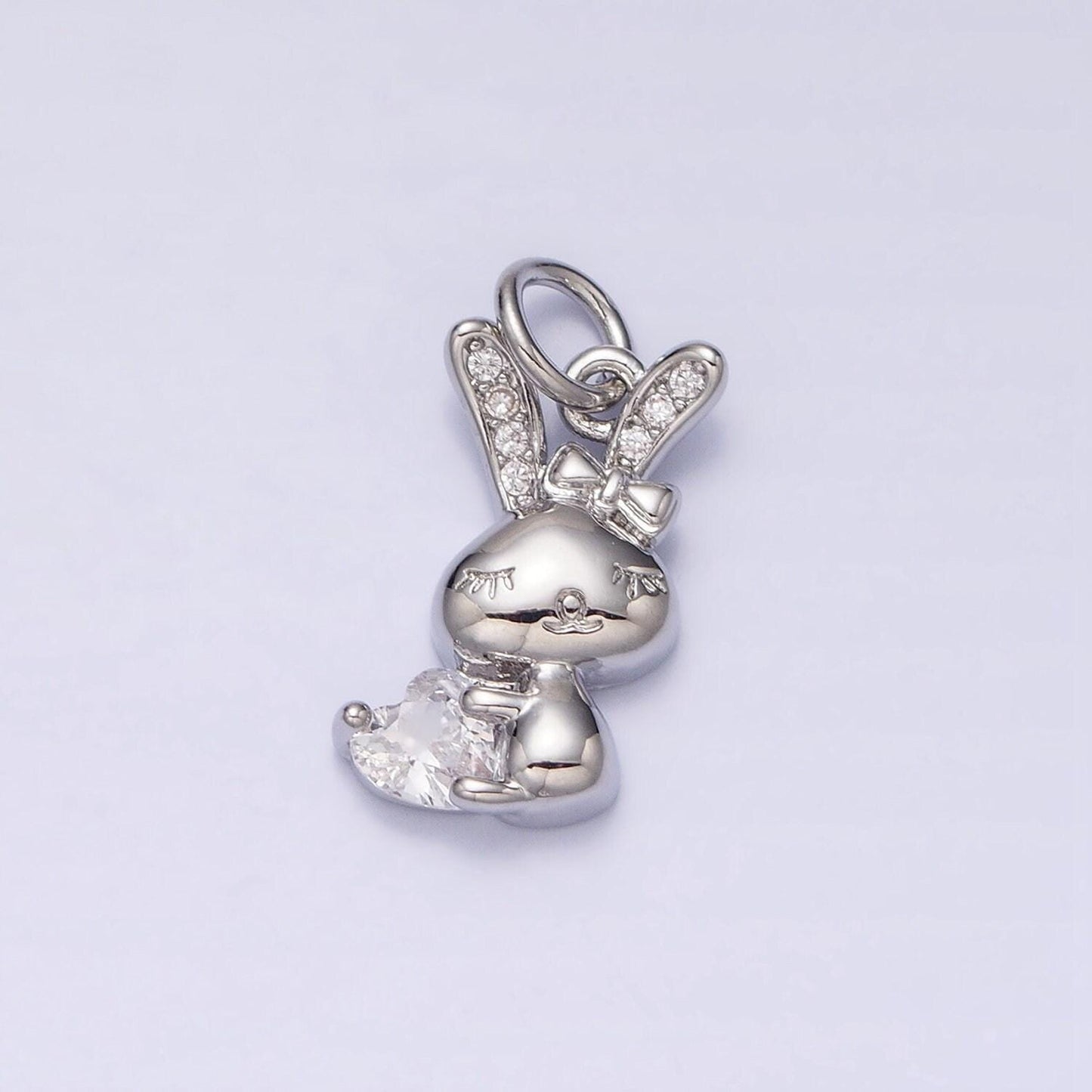 Mini gold rabbit pendant charm with pink clear cz stones for bunny easter spring inspired kids jewelry handmade necklace bracelet ac1185