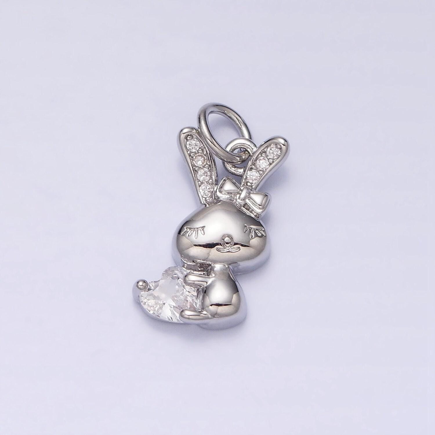 Mini gold rabbit pendant charm with pink clear cz stones for bunny easter spring inspired kids jewelry handmade necklace bracelet ac1185