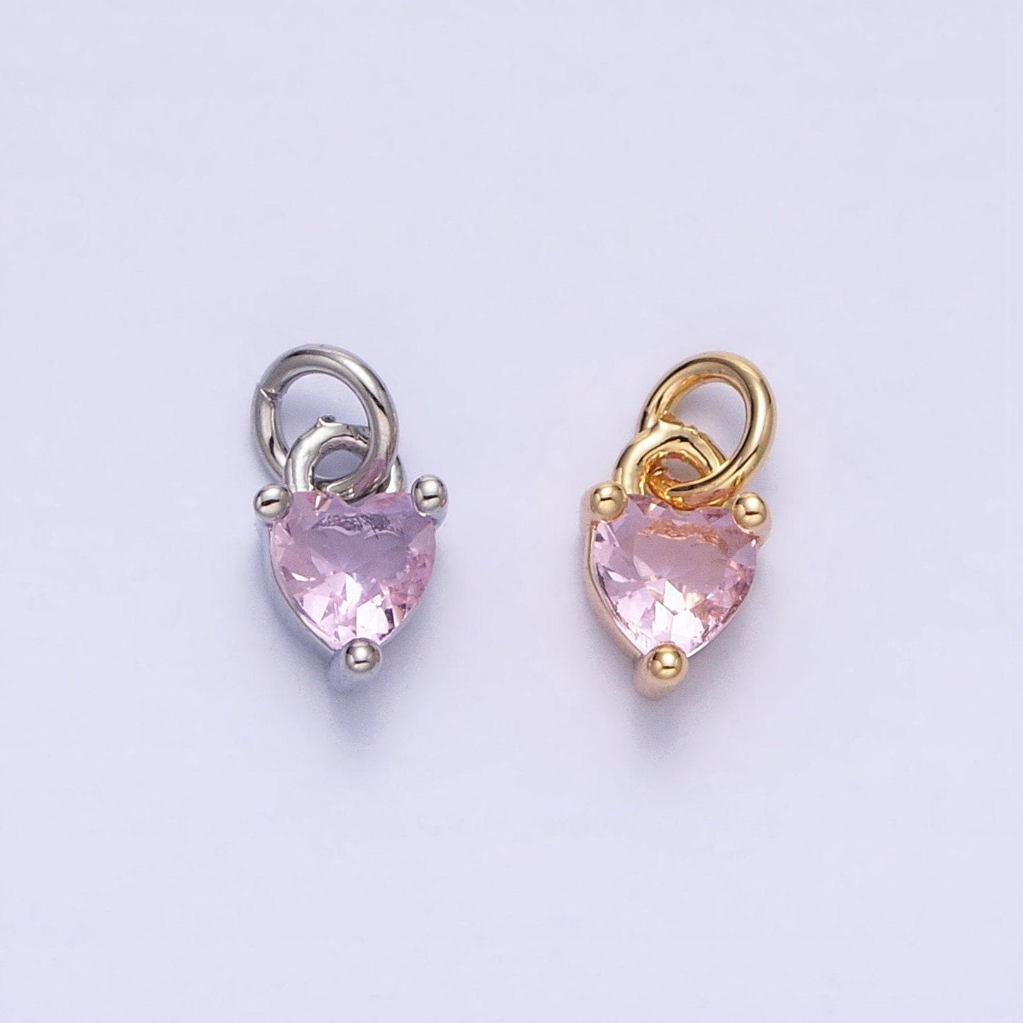 Tiny 16k gold filled heart charms cubic zirconia mini pink cz pendant wholesale bulk diy jewelry findings ac1183