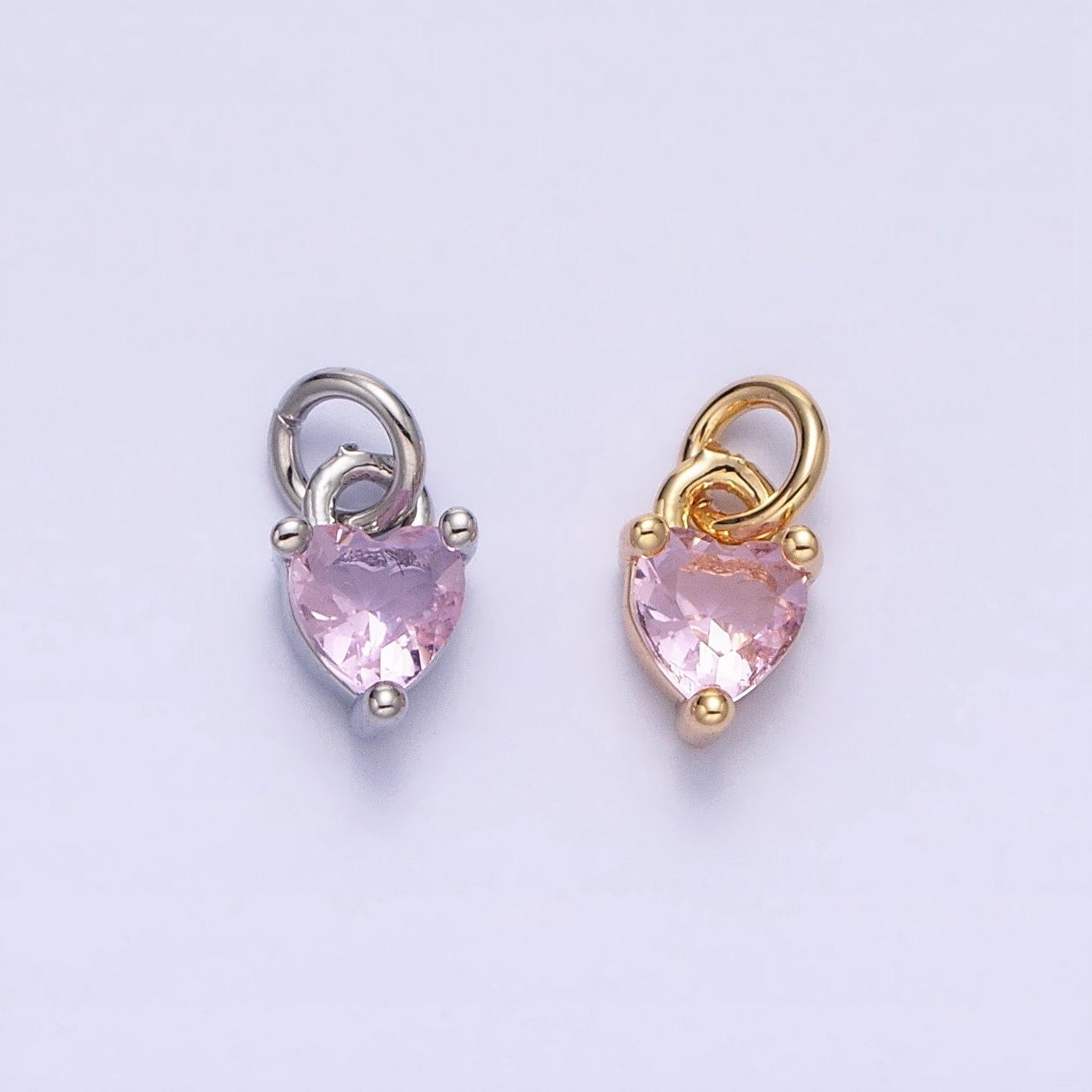Tiny 16k gold filled heart charms cubic zirconia mini pink cz pendant wholesale bulk diy jewelry findings ac1183