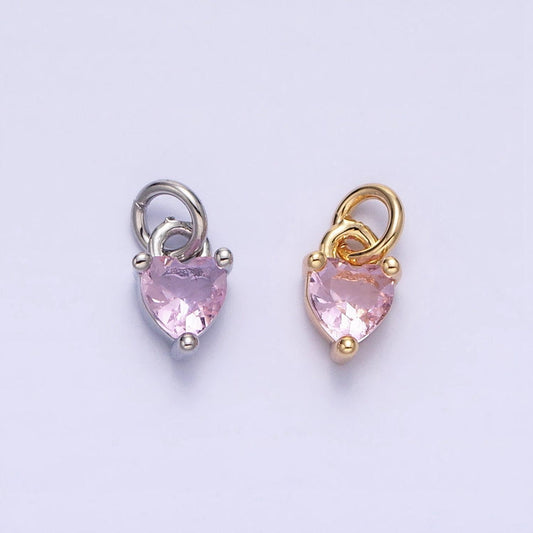 Tiny 16k gold filled heart charms cubic zirconia mini pink cz pendant wholesale bulk diy jewelry findings ac1183