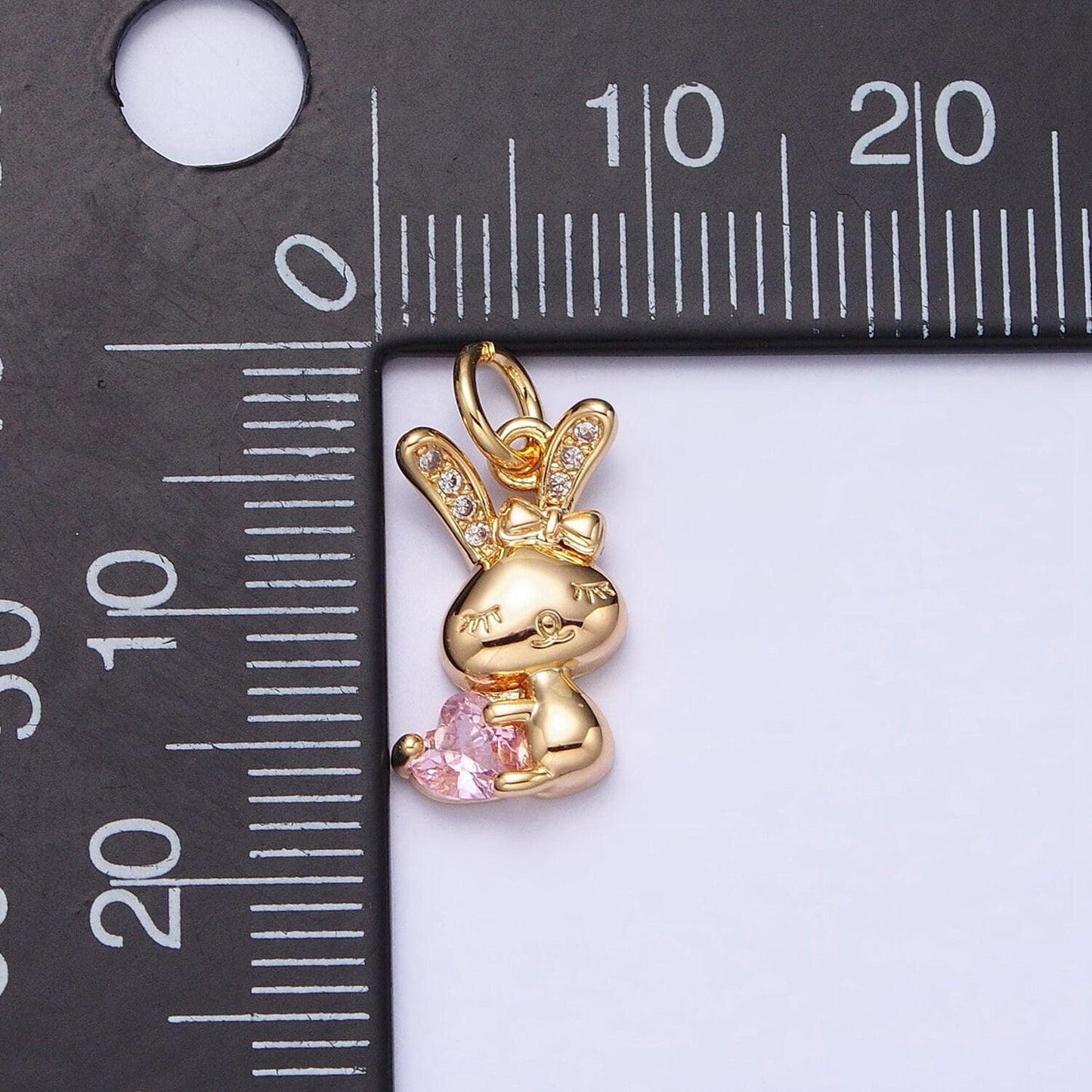Mini gold rabbit pendant charm with pink clear cz stones for bunny easter spring inspired kids jewelry handmade necklace bracelet ac1185