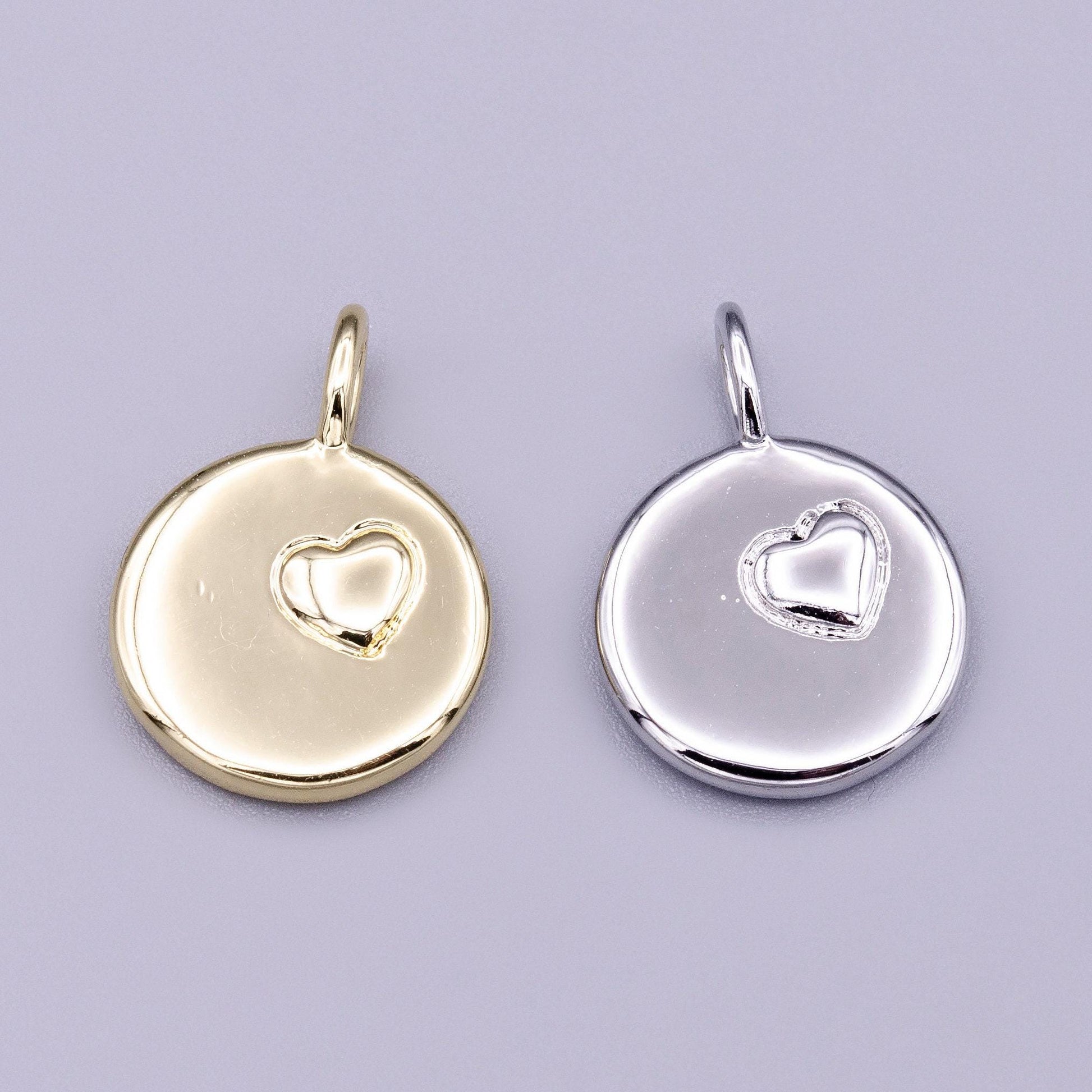 Dainty gold heart charm dainty silver round charm jewelry supplies. handcrafted supplies ac1181