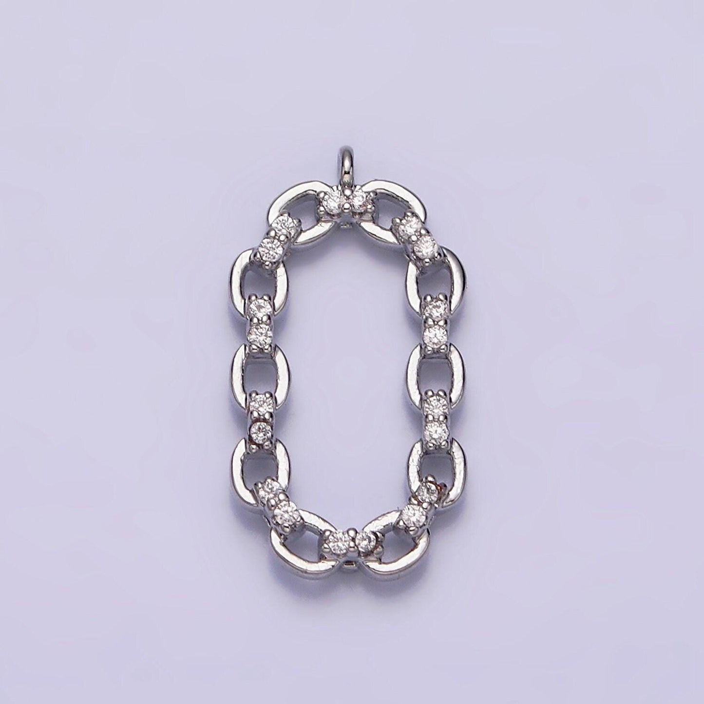 16k gold filled micro paved cz open oval cable link charm in gold & silver | ac1179 ac1180