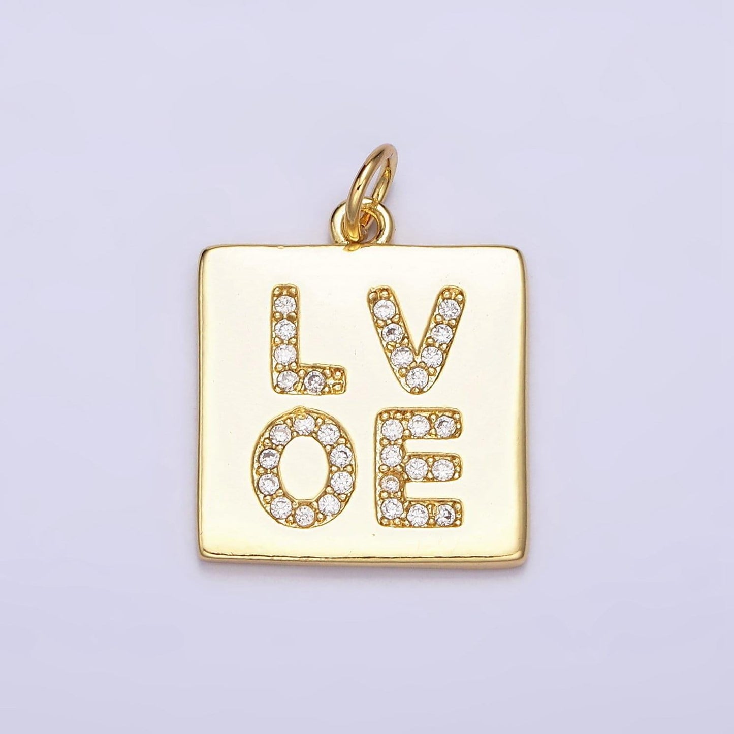 Dainty cubic tag charm "love" script micro paved cz square add-on charm | ac1178