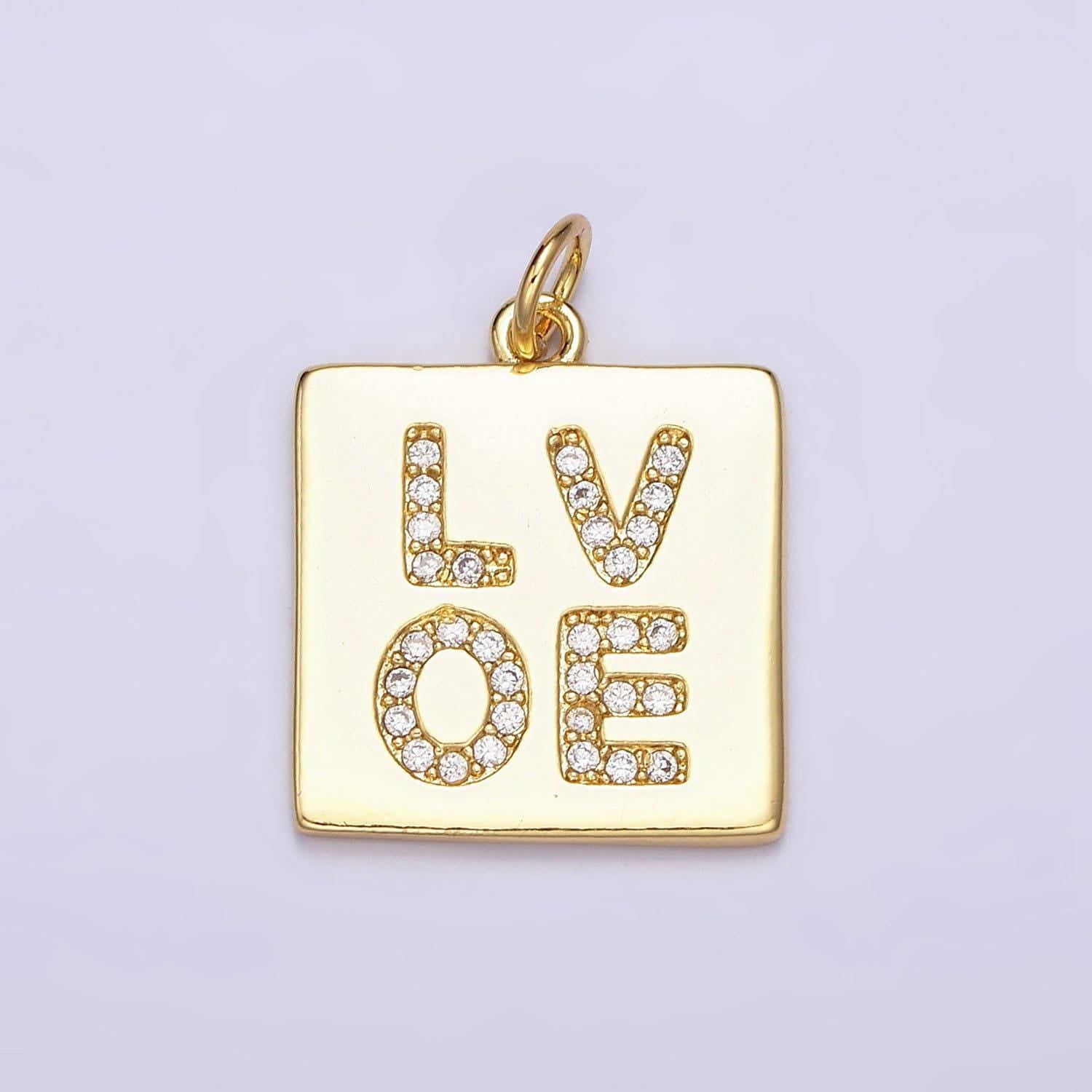 Dainty cubic tag charm "love" script micro paved cz square add-on charm | ac1178