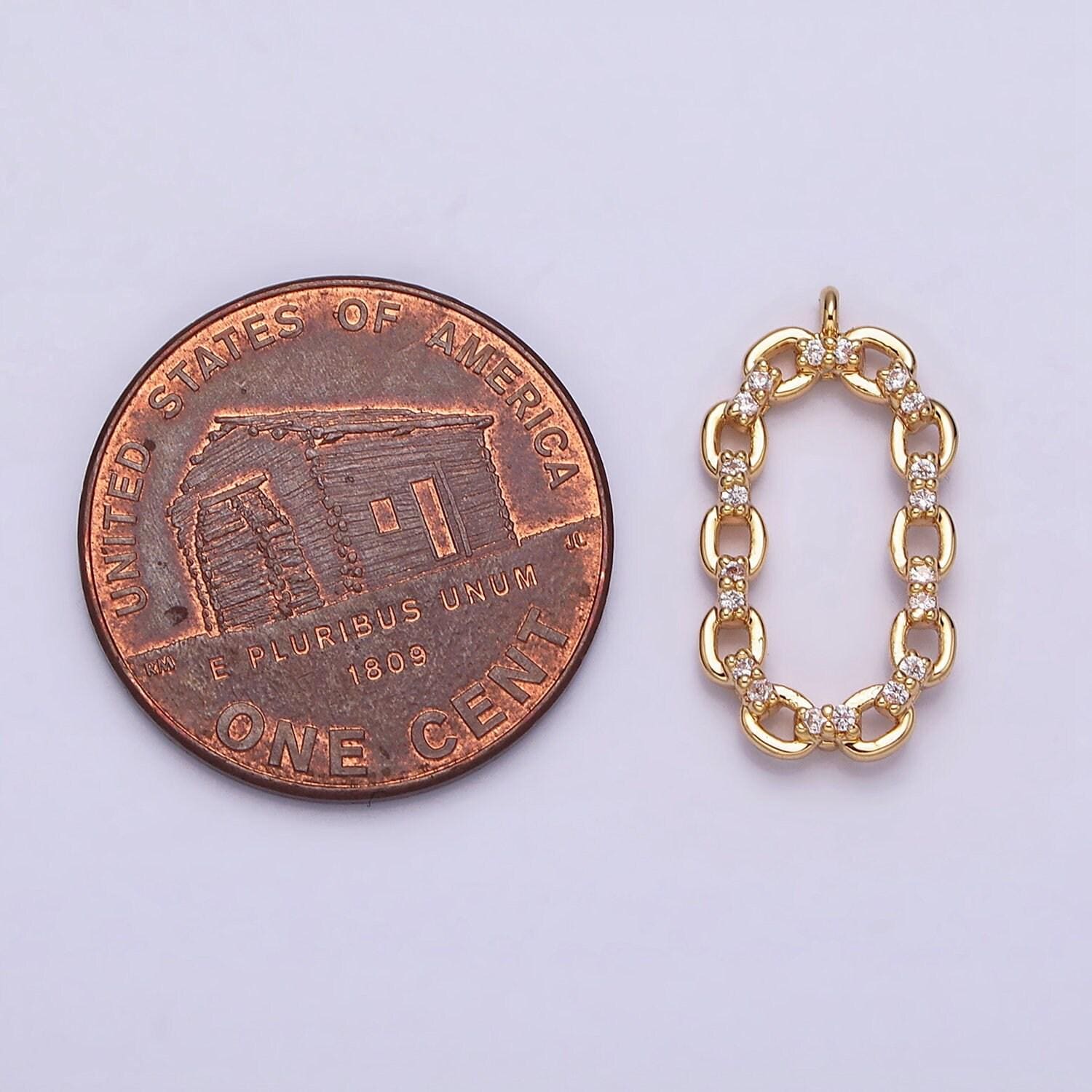 16k gold filled micro paved cz open oval cable link charm in gold & silver | ac1179 ac1180