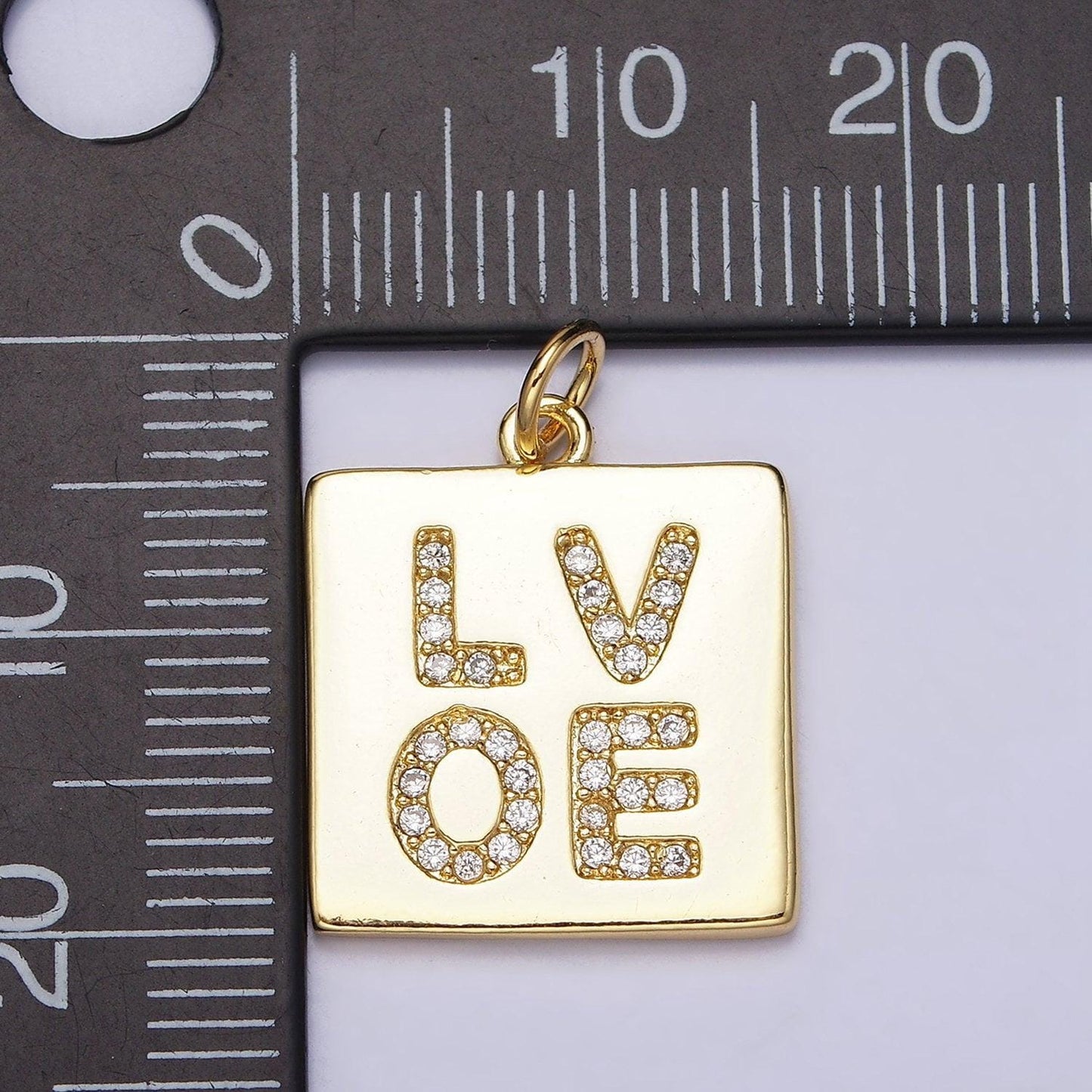 Dainty cubic tag charm "love" script micro paved cz square add-on charm | ac1178