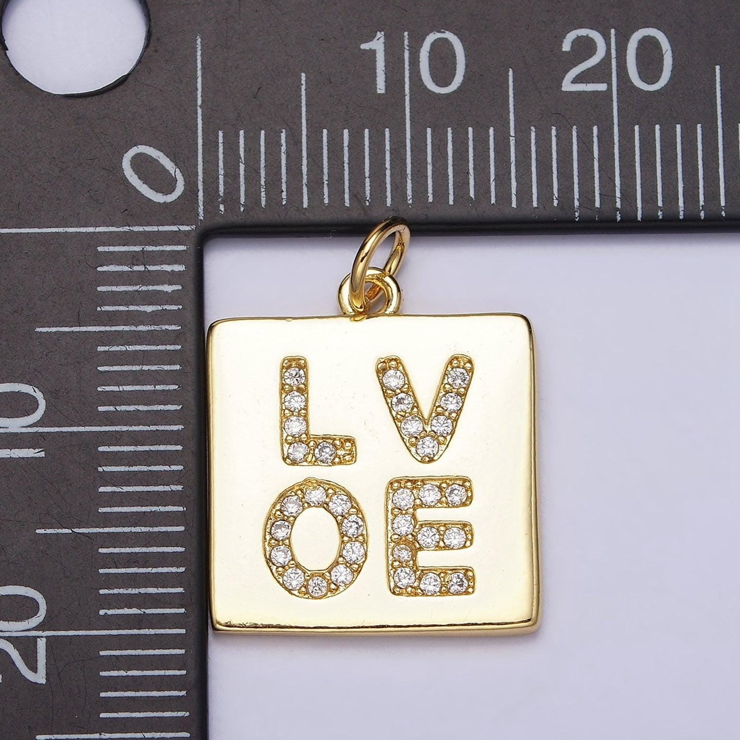 Dainty cubic tag charm "love" script micro paved cz square add-on charm | ac1178