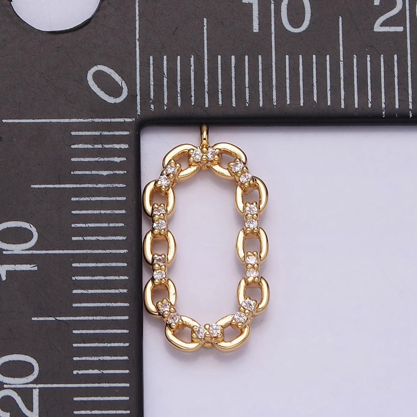 16k gold filled micro paved cz open oval cable link charm in gold & silver | ac1179 ac1180