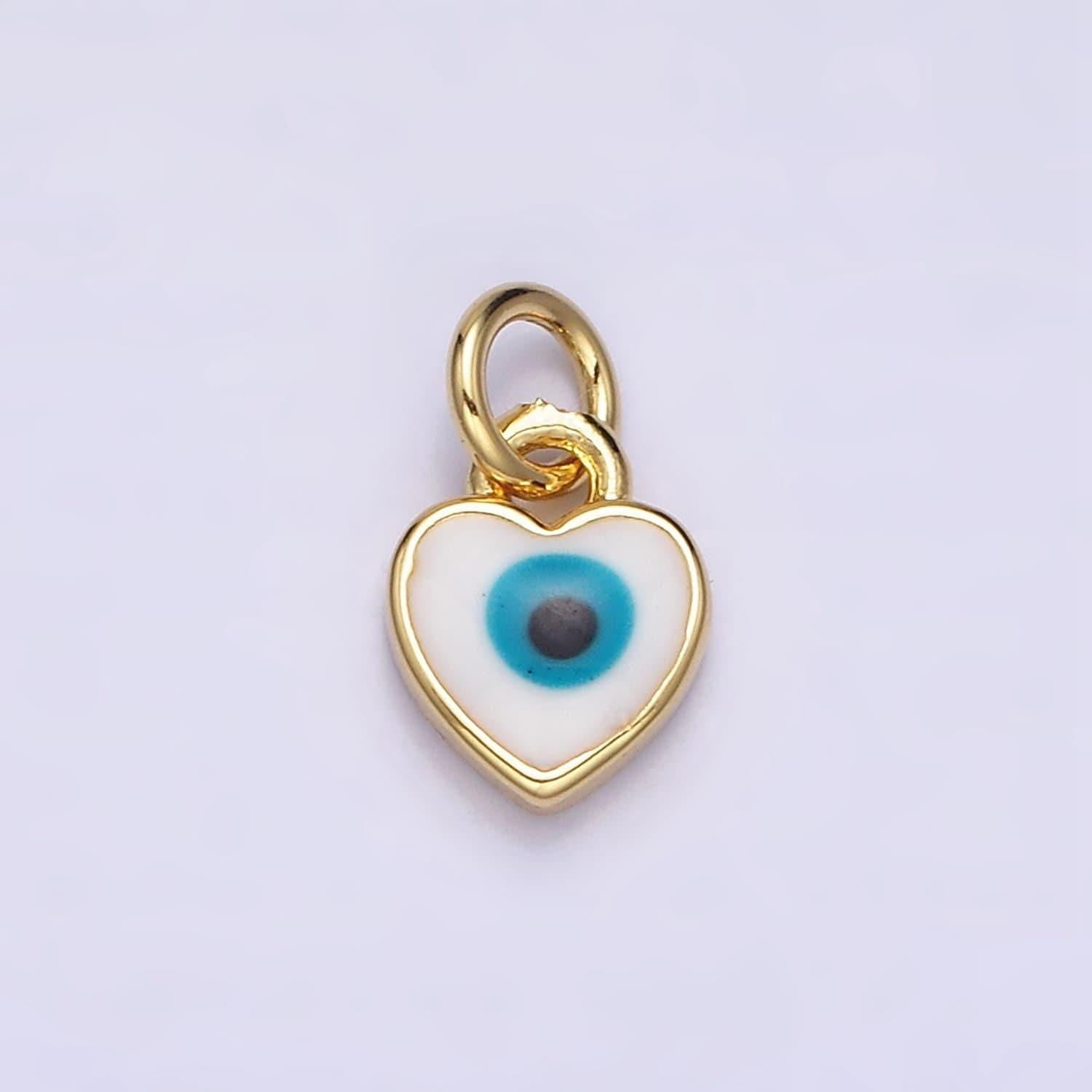 Mini gold teal blue evil eye enamel heart add-on charm for bracelet necklace earring component | ac1174
