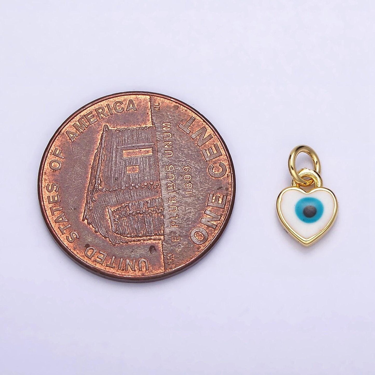 Mini gold teal blue evil eye enamel heart add-on charm for bracelet necklace earring component | ac1174