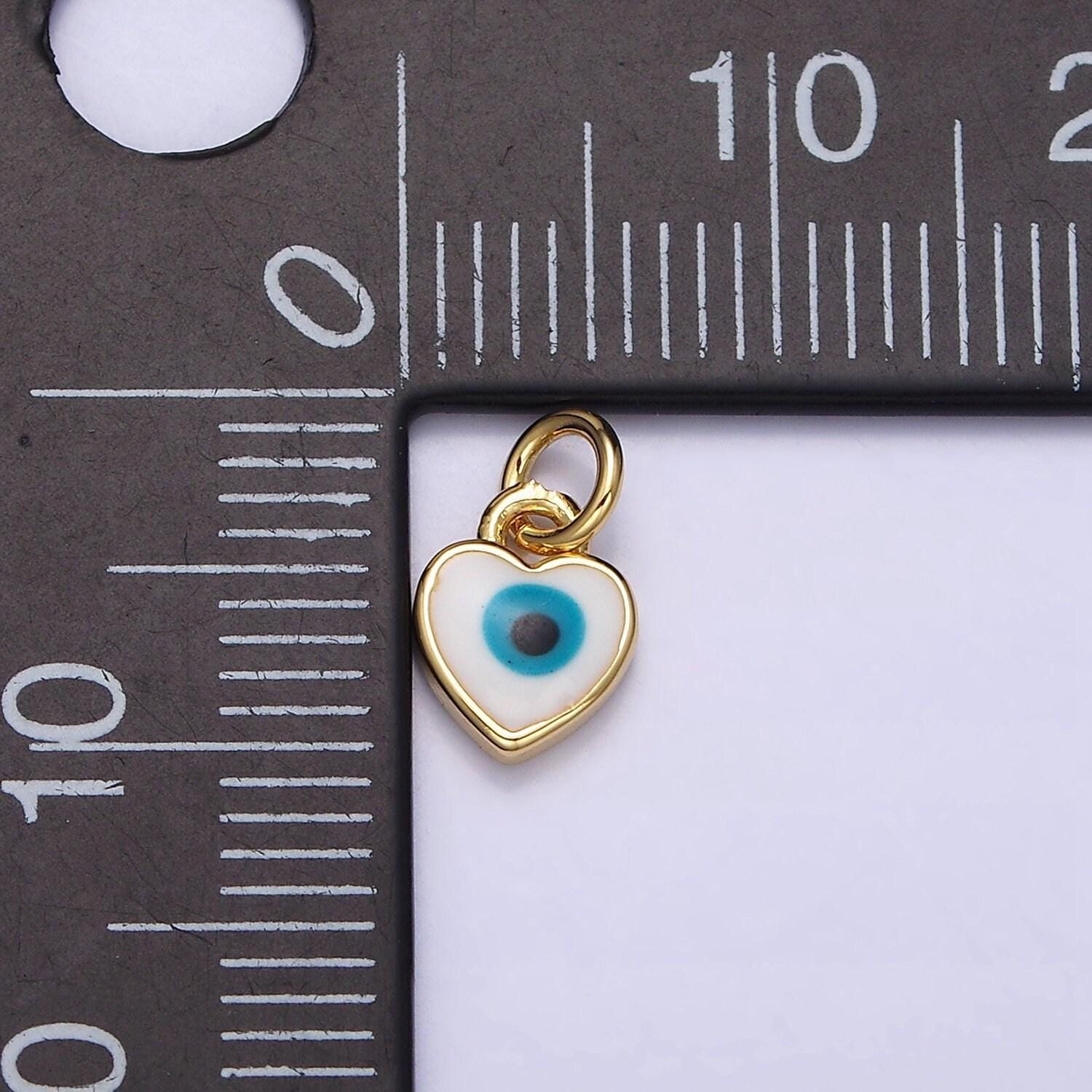 Mini gold teal blue evil eye enamel heart add-on charm for bracelet necklace earring component | ac1174