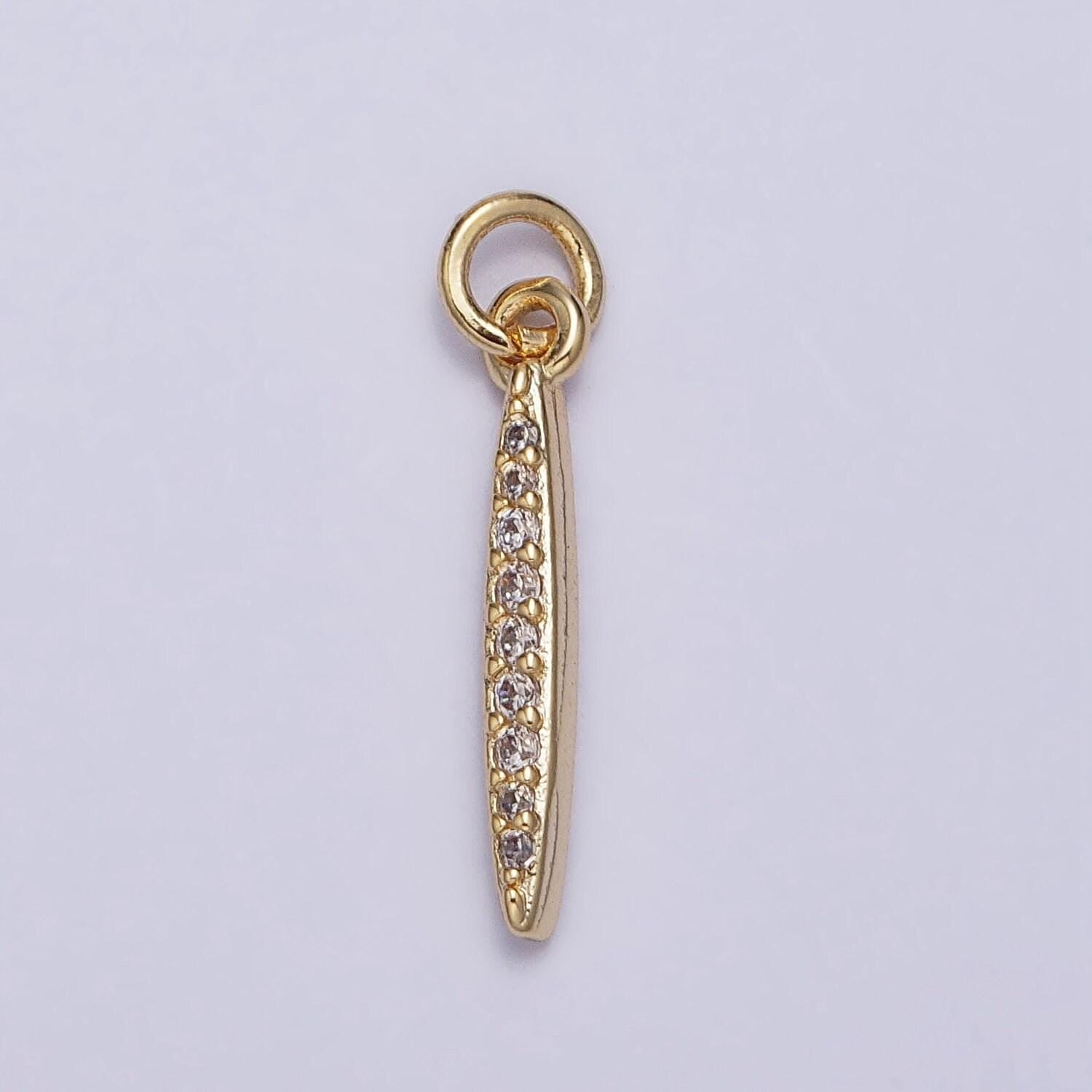 16k gold filled mini pin linear stone short bar micro paved cz add-on charm | ac1160