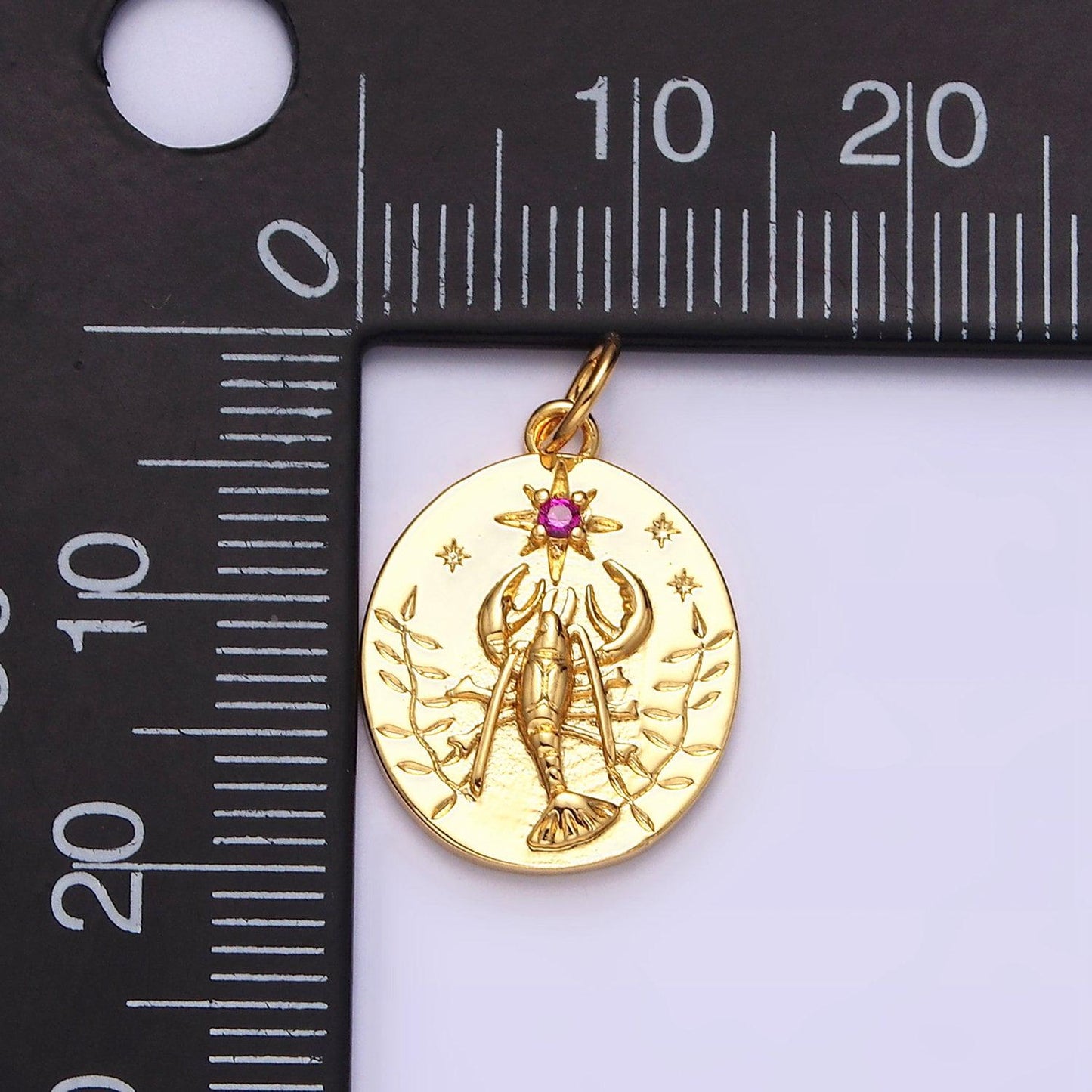 Dainty gold lobster pendant, coin medallion cubic zirconia cz sea life animals charm sea pendant | ac-1155