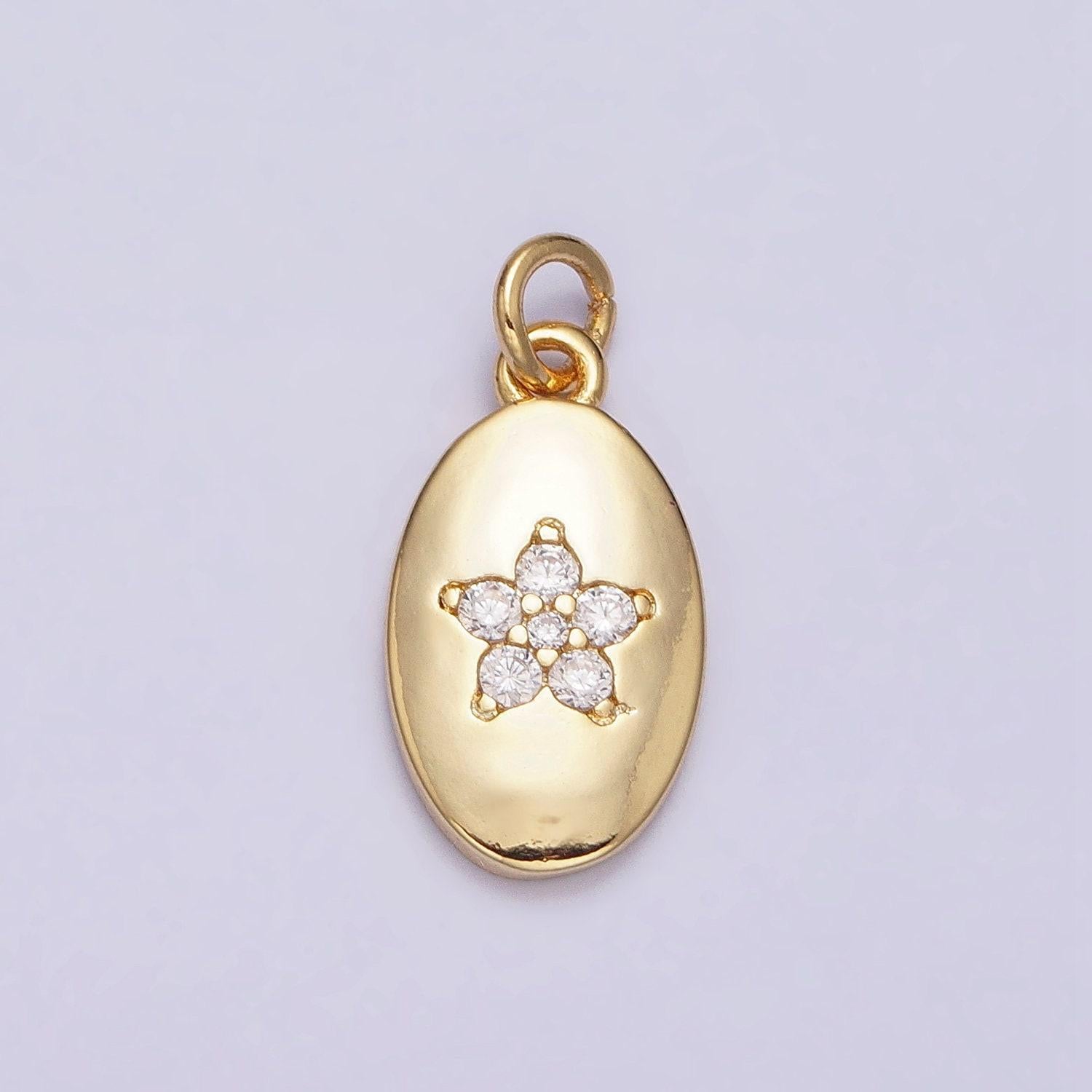 16k gold filled oval flower geometric charm for necklace bracelet earring add-on charm | ac1141
