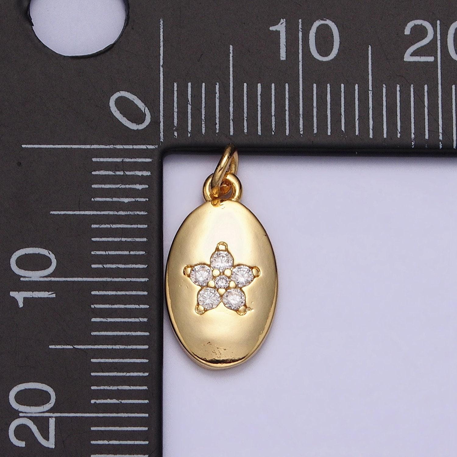 16k gold filled oval flower geometric charm for necklace bracelet earring add-on charm | ac1141