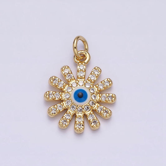 16k gold filled evil eye micro paved cz celestial sun flower charm celestial jewelry cubic sun eye | ac1136
