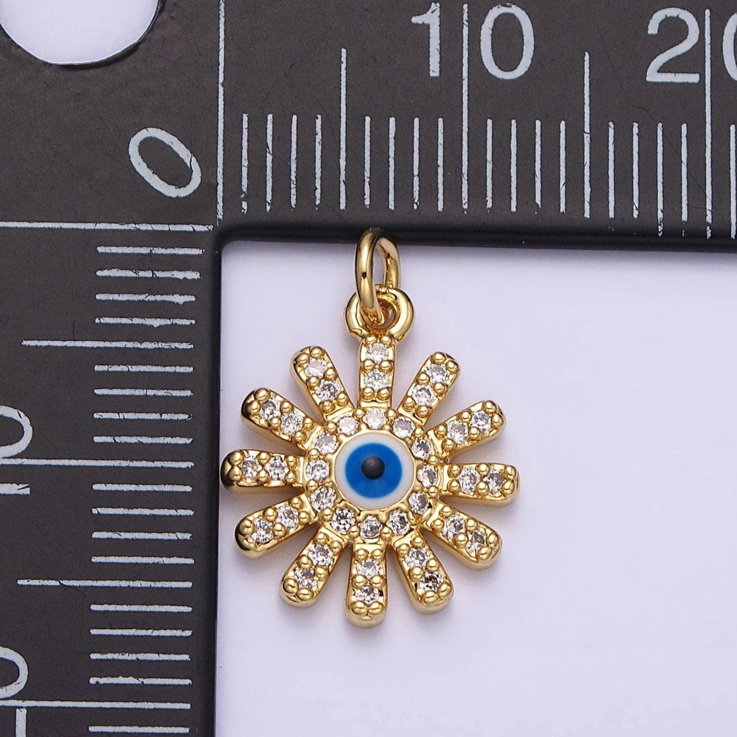 16k gold filled evil eye micro paved cz celestial sun flower charm celestial jewelry cubic sun eye | ac1136