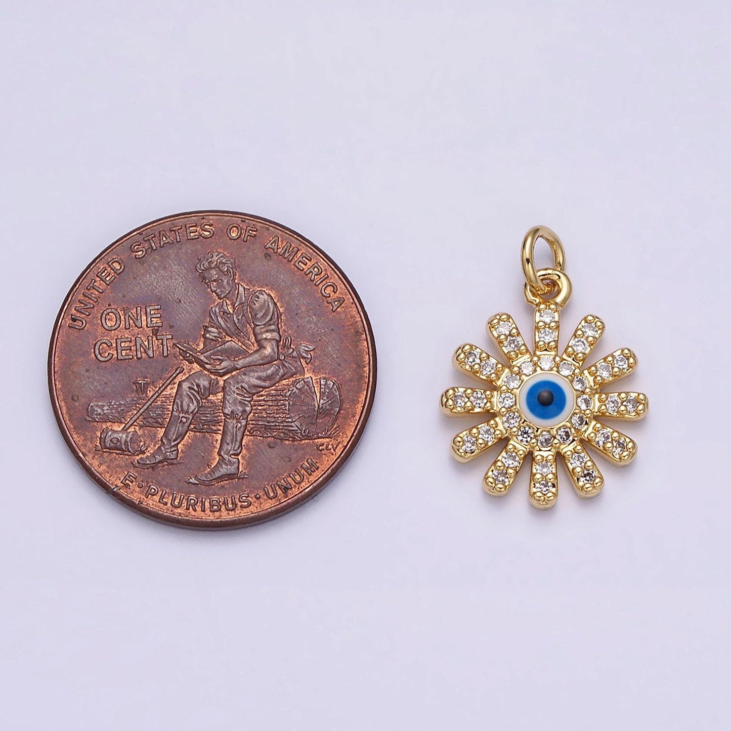 16k gold filled evil eye micro paved cz celestial sun flower charm celestial jewelry cubic sun eye | ac1136