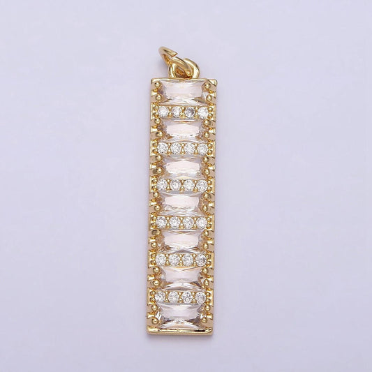 16k gold filled 30mm clear cz baguette lined micro paved band bar charm dangle charm minimalist jewelry | ac1133
