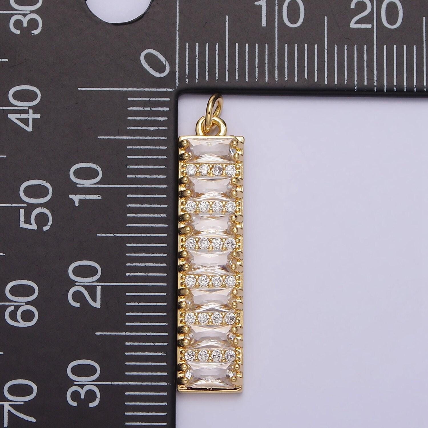 16k gold filled 30mm clear cz baguette lined micro paved band bar charm dangle charm minimalist jewelry | ac1133