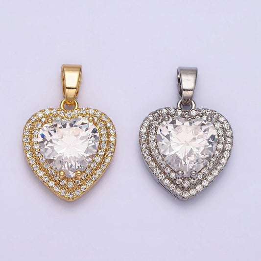 16k gold filled clear cz micro paved pendant in gold & silver | ac1123 aa1124