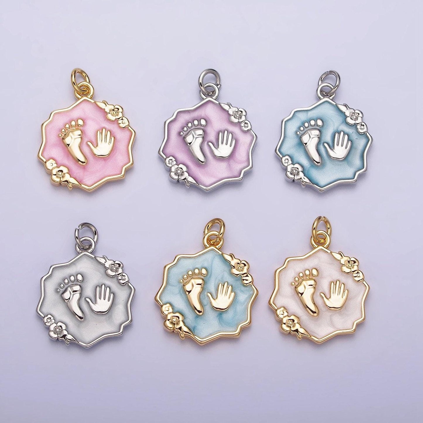 Gold footprint & handprint charms enamel baby kids foot print charm, baby hand print charm mothers days gift idea baby shower gift ac1111