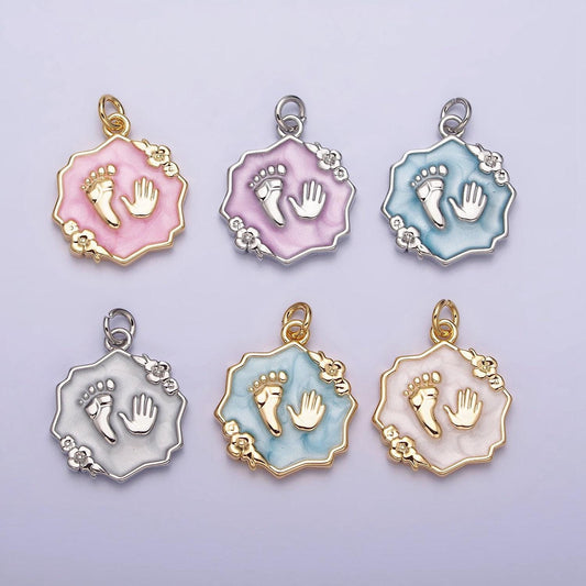 Gold footprint & handprint charms enamel baby kids foot print charm, baby hand print charm mothers days gift idea baby shower gift ac1111