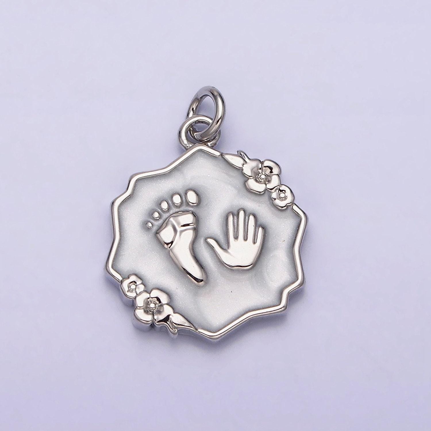 Gold footprint & handprint charms enamel baby kids foot print charm, baby hand print charm mothers days gift idea baby shower gift ac1111
