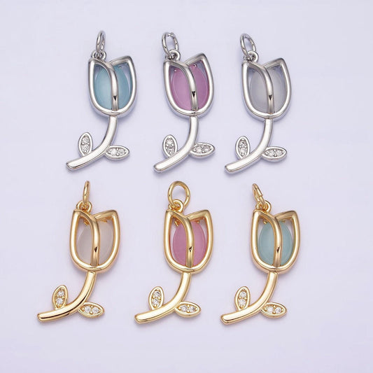 Mini gold tulip charm cz silver tulips flower buds pendant spring floral jewelry inspired netherland travel charm ac777 ac778
