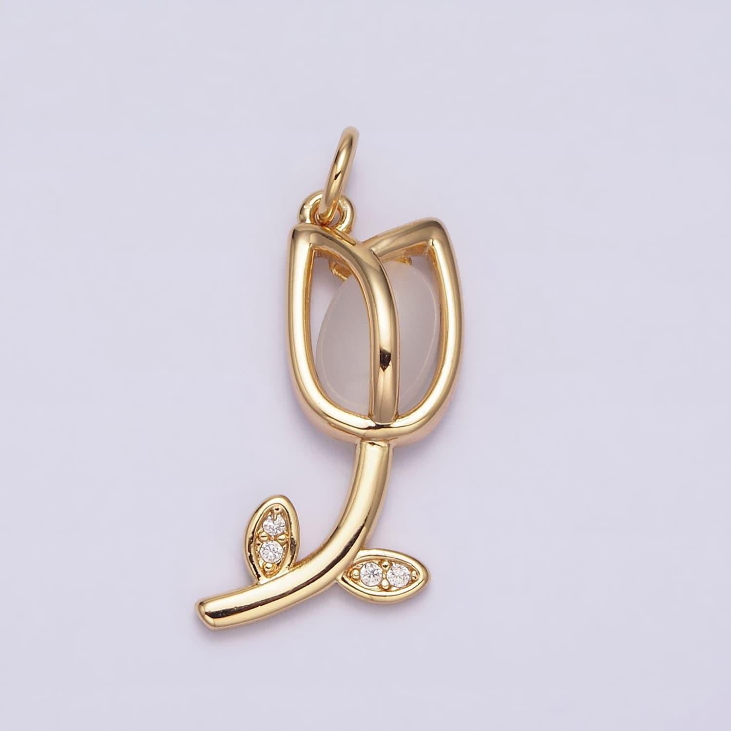 Mini gold tulip charm cz silver tulips flower buds pendant spring floral jewelry inspired netherland travel charm ac777 ac778