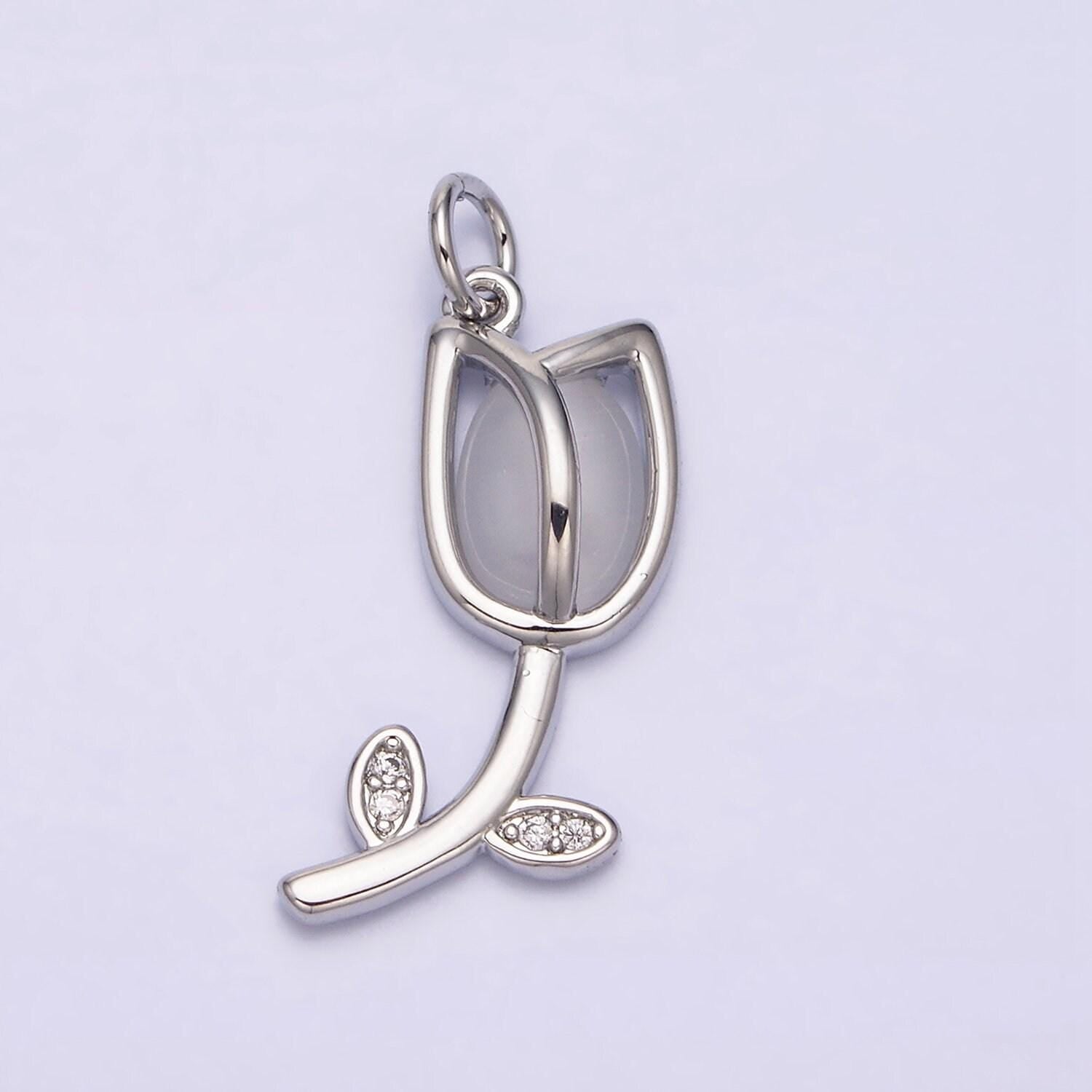 Mini gold tulip charm cz silver tulips flower buds pendant spring floral jewelry inspired netherland travel charm ac777 ac778