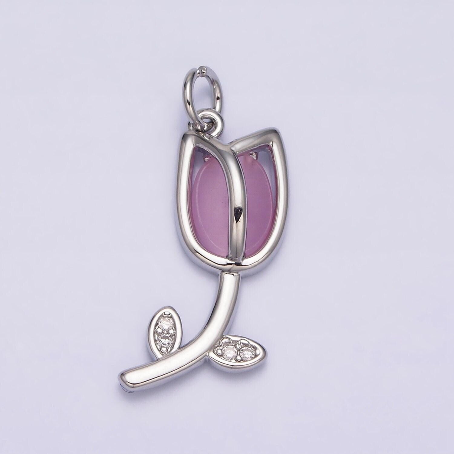 Mini gold tulip charm cz silver tulips flower buds pendant spring floral jewelry inspired netherland travel charm ac777 ac778