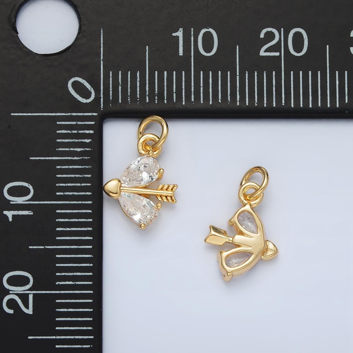 Tiny gold arrow charm small cupid charm with cz charms 24k gold filled findings ac107