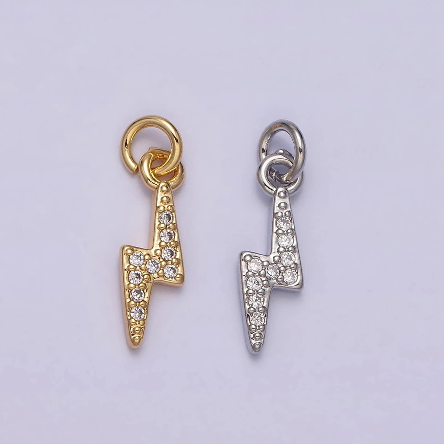 Mini cubic thunder pendant polished gold-plated tiny bolt charm for earring bracelet necklace component ac1067