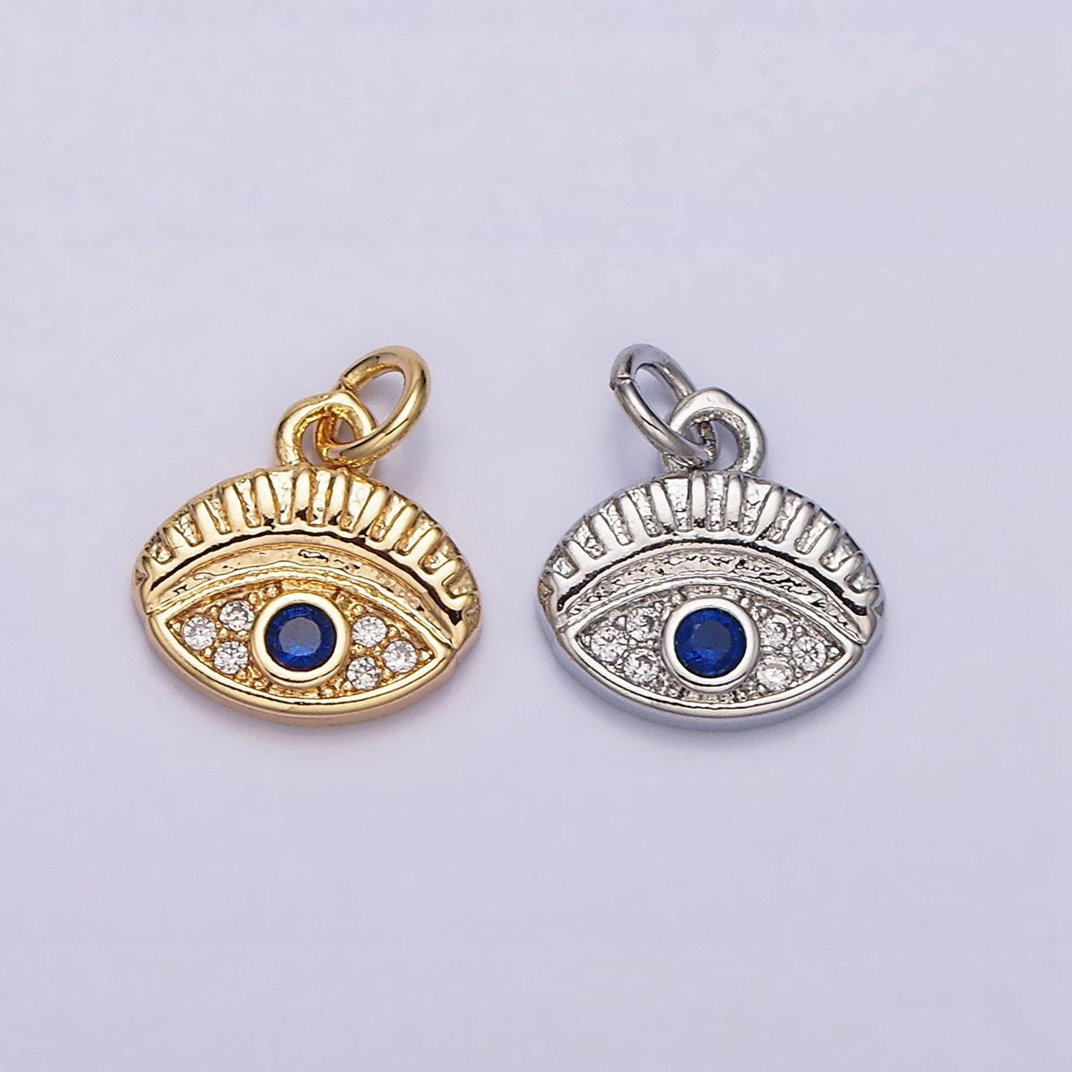 16k gold filled mini blue evil eye micro paved cz oval add-on charm in gold & silver | ac1063 ac1064