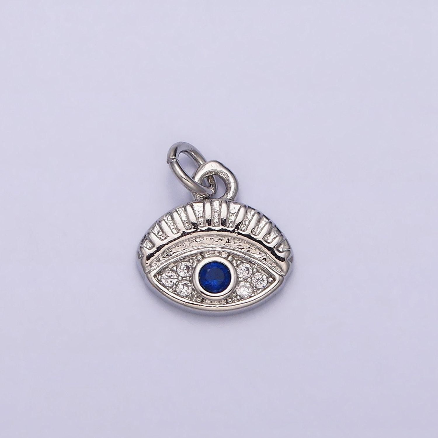16k gold filled mini blue evil eye micro paved cz oval add-on charm in gold & silver | ac1063 ac1064