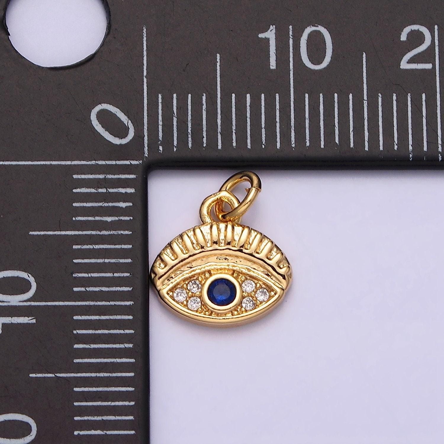 16k gold filled mini blue evil eye micro paved cz oval add-on charm in gold & silver | ac1063 ac1064